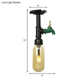 Industrial Black Amber Glass Semi Flush Light With Capsuled Shade & Pipe Design - Ceiling Mount