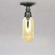 Industrial Black Amber Glass Semi Flush Light With Capsuled Shade & Pipe Design - Ceiling Mount / A