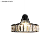 Industrial Black Barn Pendant Light Fixture With Crystal Block - 1 Hanging Kit 10’/12.5’ Wide
