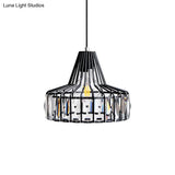 Industrial Black Barn Pendant Light Fixture With Crystal Block - 1 Hanging Kit 10’/12.5’ Wide