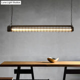 Industrial Black Cage Island Pendant - Tubular Design For Dining Room Ceiling