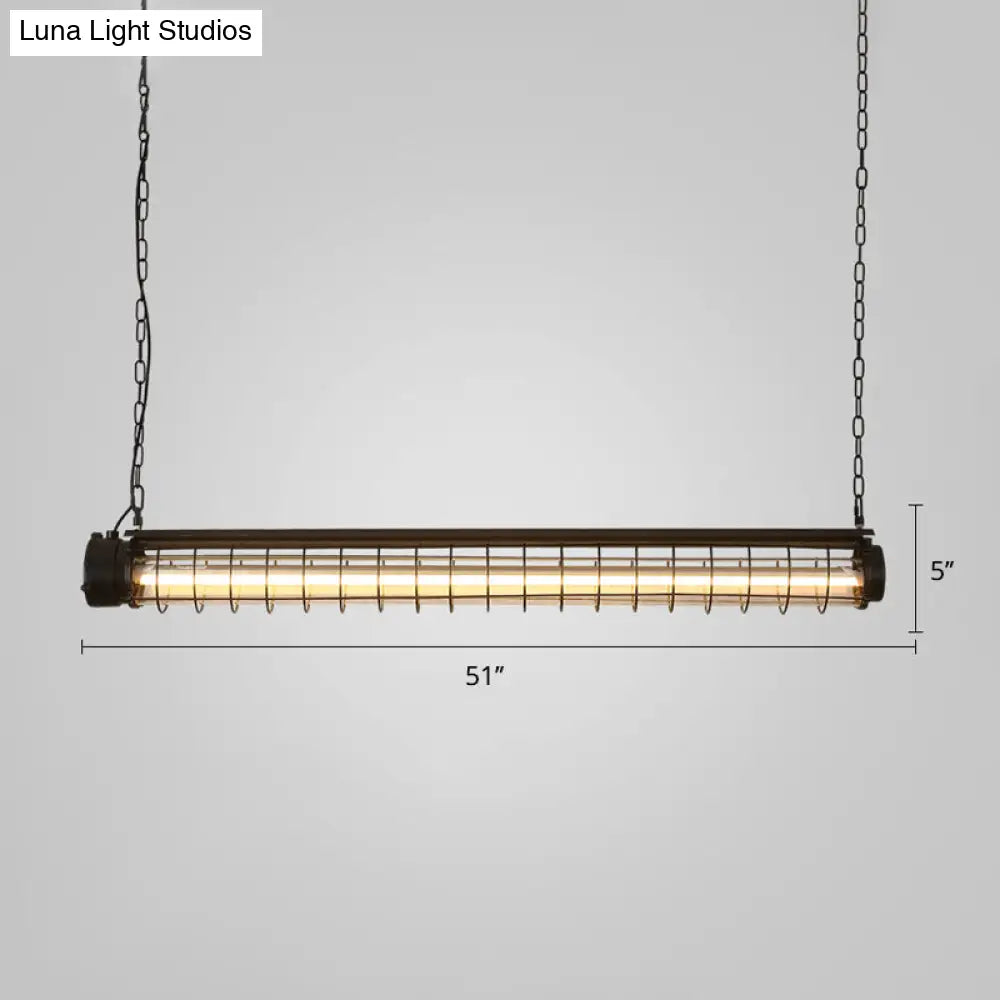 Industrial Black Cage Island Pendant - Tubular Design For Dining Room Ceiling