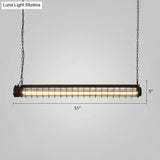 Industrial Black Cage Island Pendant - Tubular Design For Dining Room Ceiling