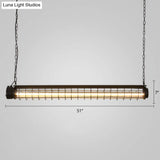 Industrial Black Cage Island Pendant - Tubular Design For Dining Room Ceiling