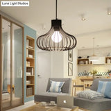 Industrial Black Cage Metal Pendant Light For Living Room Ceiling - Stylish Lighting Solution