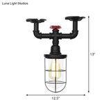 Industrial Black Cage Semi Flush Mount Ceiling Fixture With Clear Glass Valve Decor For Balcony