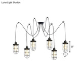 Industrial Black Caged Multi-Bulb Ceiling Light With Clear Glass - Perfect For Restaurants And Swag