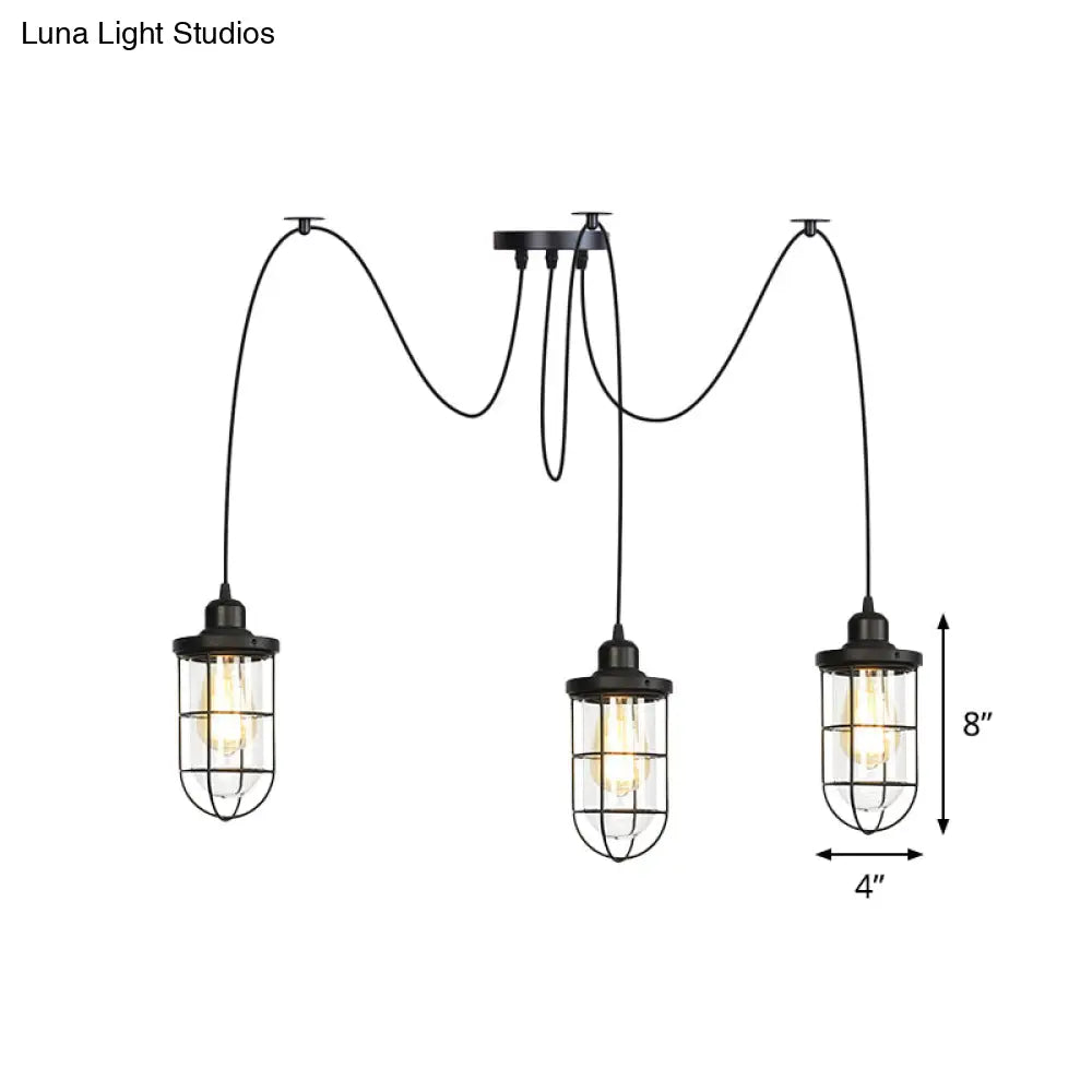 Industrial Black Caged Multi-Bulb Ceiling Light With Clear Glass - Perfect For Restaurants And Swag