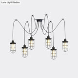 Industrial Black Caged Multi-Bulb Ceiling Light With Clear Glass - Perfect For Restaurants And Swag