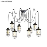 Industrial Black Caged Multi-Bulb Ceiling Light With Clear Glass - Perfect For Restaurants And Swag