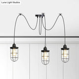 Industrial Black Caged Multi-Bulb Ceiling Light With Clear Glass - Perfect For Restaurants And Swag