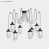 Industrial Black Caged Multi-Bulb Ceiling Light With Clear Glass - Perfect For Restaurants And Swag