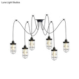 Industrial Black Caged Multi-Bulb Ceiling Light With Clear Glass - Perfect For Restaurants And Swag