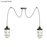 Industrial Black Caged Multi-Bulb Ceiling Light With Clear Glass - Perfect For Restaurants And Swag