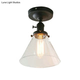 Industrial Black Ceiling Lighting: Semi Flush Light With Clear Glass Cone Shade For Living Room