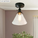 Industrial Black Ceiling Lighting: Semi Flush Light With Clear Glass Cone Shade For Living Room