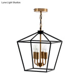 Industrial Black Chandelier With 4 Cage Metal Pendant Lights