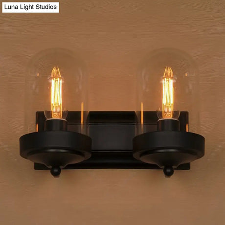 Industrial Black Clear Glass Capsule Wall Light Fixture For Porch - 1/2 Bulb Mount