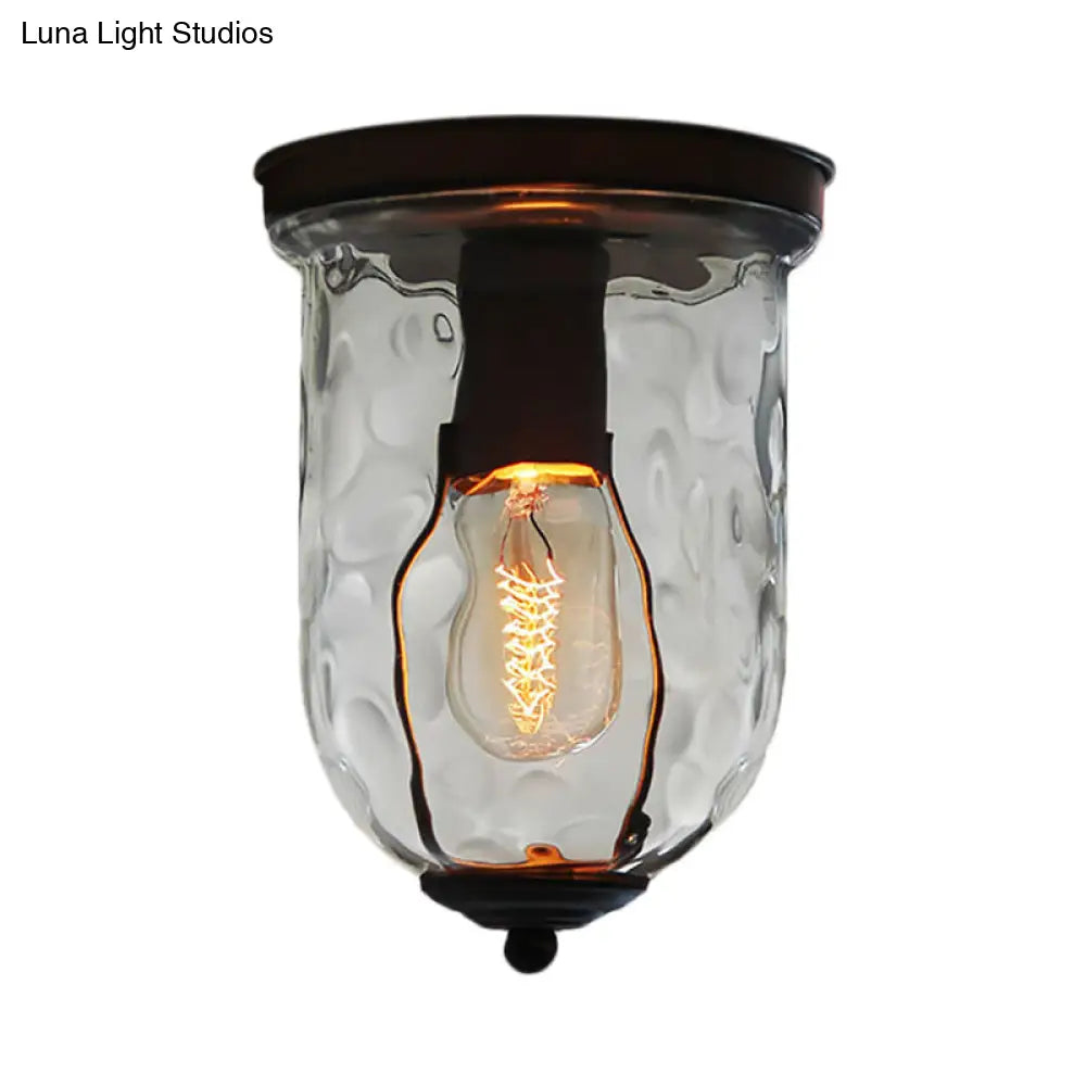 Industrial Black Clear Glass Ceiling Mount Light Fixture For Dining Room - 6’/8’ Wide