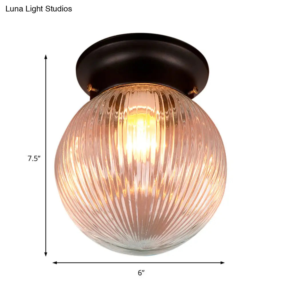 Industrial Black/Clear Glass Flush Mount Lighting Fixture 6’/6.5’ Wide