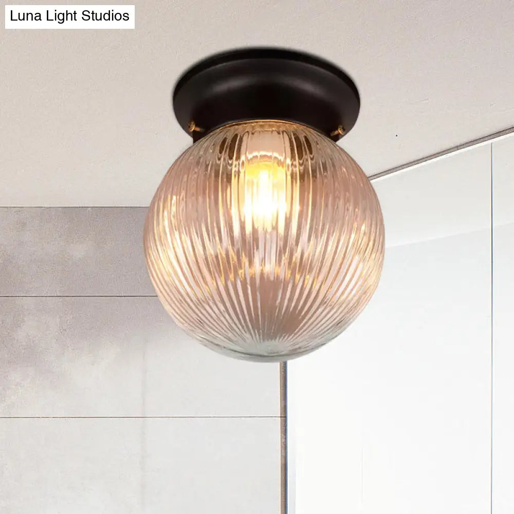 Industrial Black/Clear Glass Flush Mount Lighting Fixture 6’/6.5’ Wide