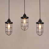 Industrial Black Clear Glass Pendant Light Kit With Caged Multiple Lamps - 2/3 Bulbs Linear/Round