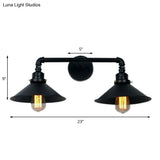 Industrial Black Cone Wall Sconce With 2 Metal Lights For Living Room