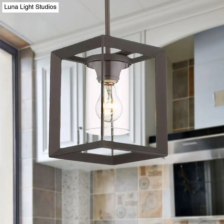 Industrial Black Cylinder Glass Pendant Light - Clear Living Room Ceiling Fixture