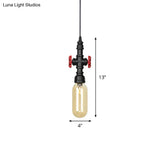 Industrial Black Finish Amber Glass Pendant Lamp With Pipe Suspension - 1-Light Ball/Capsule
