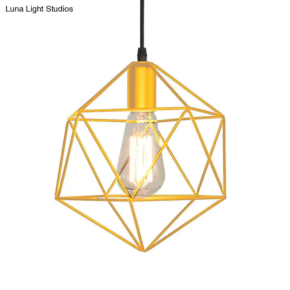 Industrial Black/Gold Geometric Cage Pendant Light - Metal Hanging Lamp For Kitchen Island