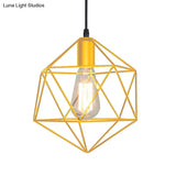 Industrial Black/Gold Geometric Cage Pendant Light - Metal Hanging Lamp For Kitchen Island