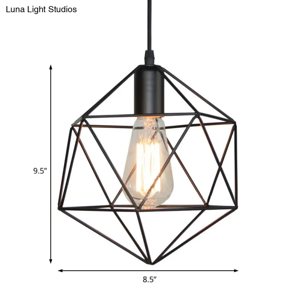 Industrial Black/Gold Geometric Cage Pendant Light - Metal Hanging Lamp For Kitchen Island