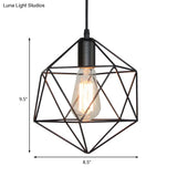Industrial Black/Gold Geometric Cage Pendant Light - Metal Hanging Lamp For Kitchen Island