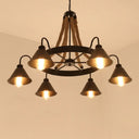 Industrial Black Iron Chandelier With Conical Shape Wheel And Hemp Decoration 6 /