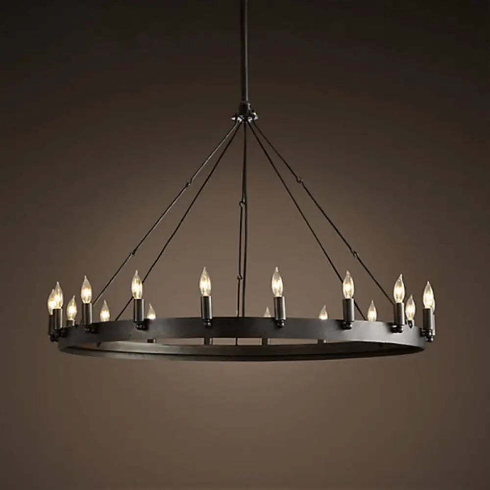 Industrial Black Iron Circle Chandelier With 12/18 Lights Bare Bulb Design - Hanging Lamp Kit 18 /