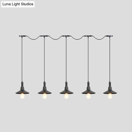 Industrial Black Iron Pendant Light With Saucer Design - Multi-Pendant Fixture 3/5/7 Heads Tandem