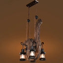 Industrial Black Lantern Chandelier With Clear Glass 4-Light Pendant Fixture