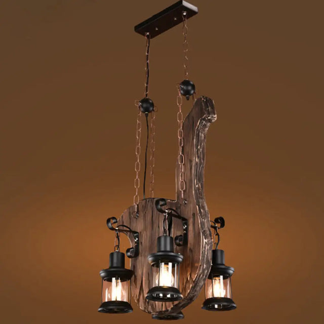 Industrial Black Lantern Chandelier With Clear Glass 4-Light Pendant Fixture