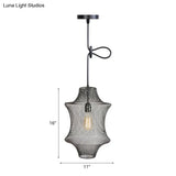 Industrial Black Mesh Cage Pendant Light - Modern Metal Hanging Lamp For Dining Room