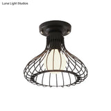 Industrial Black Metal Ceiling Light With Cylinder/Teardrop Shade - 1 Corridor Semi Flush Fixture