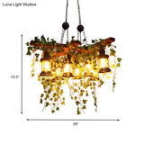 Industrial Black Metal Lantern Island Light - 8-Lights Hanging Lamp With Plant Decoration