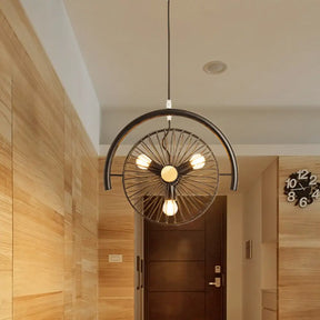 Industrial Black Metal Pendant Chandelier With 3 Caged Lights For Dining Room / A