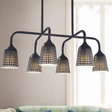 Industrial Black Metal Pendant Light With 6 Mesh Bell Shades And Island Style