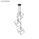 Industrial Black Metal Pendant Lighting: Square Suspension Light With 3 Lights For Foyer