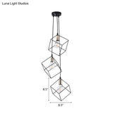 Industrial Black Metal Pendant Lighting: Square Suspension Light With 3 Lights For Foyer