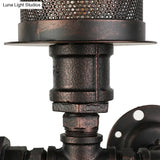 Industrial Black Metal Sconce Light With Mesh Shade And Gauge Design - Bedroom Wall Lighting