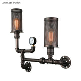 Industrial Black Metal Sconce Light With Mesh Shade And Gauge Design - Bedroom Wall Lighting