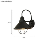 Industrial Black Metal Sconce With Cage And Cone Shade