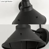 Industrial Black Metal Sconce With Cage And Cone Shade