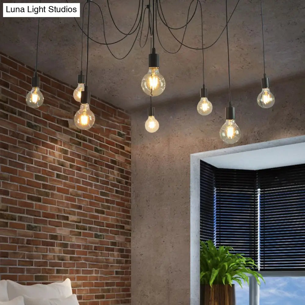 Industrial Black Metal Spider Ceiling Lamp With 8 Bulbs - Swag Pendant Lighting For Restaurants
